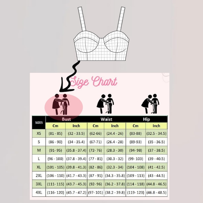 Size Chart Bustier Crop Top