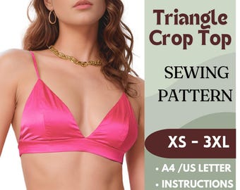 Bralette Sewing Pattern – Triangle Bralette Top PDF – Lingerie Sewing Pattern for Women – Simple Bra Pattern – Sizes XS-4XL – A4, Letter