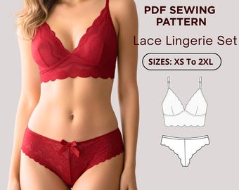 Lingeriepatroon PDF Set Kant XS-3X | Bralette en slipje | Lingeriepatroon