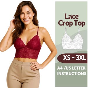 Lace Crop Top Sewing Pattern – PDF Longline Bralette Pattern for Women – Lace Top Sewing Pattern – Sizes XS-3XL – A4, Letter