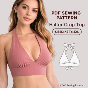 Reversible Halter Top Sewing Pattern PDF | XS-3XL Plus Size | Woven Fabric Summer Crop Top | Tie Back Halter Pattern | Beginner DIY Guide