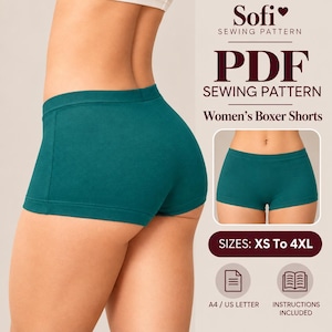Women's Boxer Brief Sewing Pattern, No Front Seam Panty PDF, Seamless Front Underwear with Gusset, XS - 4XL