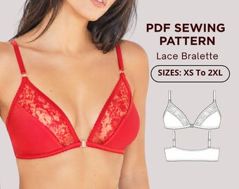 Lace Bralette Sewing Pattern PDF, Bra Pattern, Lingerie Sewing Pattern, DIY Bralette, XS–2XL, Instant Download