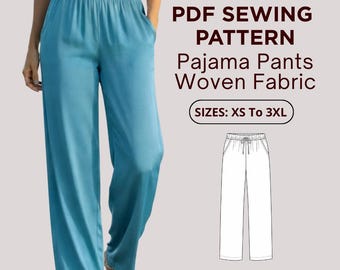 Lounge Pajama Pants Sewing PDF | High Waisted Loungewear Trousers Pattern | Satin Nightwear Digital Download
