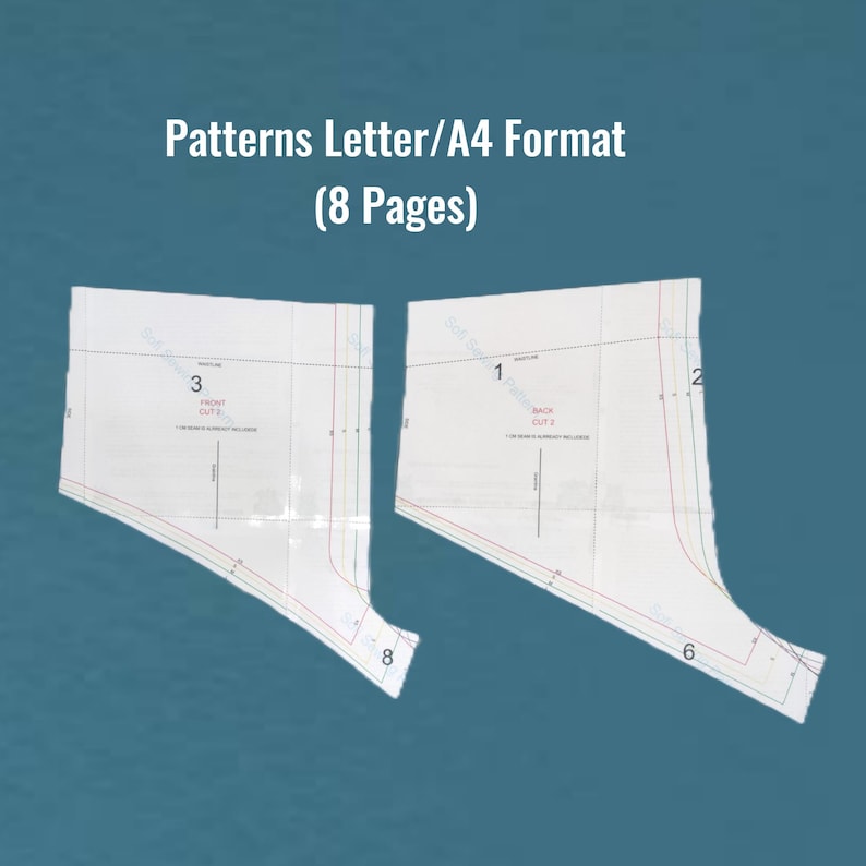 May include: Two pages of a sewing pattern printed on white paper. The pattern pieces are labeled with numbers 1, 2, 3, 6, and 8. The text "Back Cut 2" and "Front Cut 2" are visible on the pattern pieces.