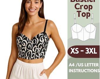 Bustier Sewing Pattern | Structured Corset Top with Vertical Cups | DIY Fitted Top PDF Pattern | Sizes XS-4XL | Lingerie or Outerwear