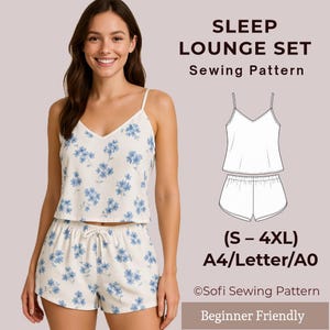 Sleep Lounge Set Sewing Pattern | Cami Top & Shorts PDF Pattern | Women's Pajama Set | Beginner Friendly | S–4XL | A4 Letter A0