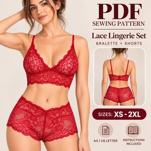 Lace Lingerie Set Sewing Pattern | Bralette & Panty PDF Pattern | Women Underwear Pattern | | Beginner Friendly