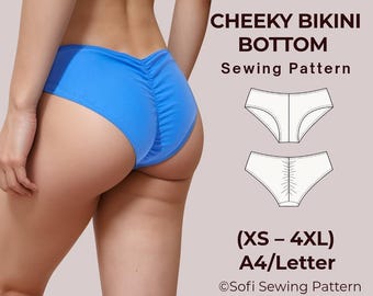 Cheeky Bikini Bottom Sewing Pattern – Ruched Back Bikini – Swimsuit Pattern (XS–4XL) – Beginner Friendly