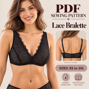 Lace Bralette Sewing Pattern PDF – DIY Lingerie XS–3XL– Soft Bra for Beginners – Instant Download