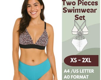 Triangle Bralette & Bikini Bottom Sewing Pattern – PDF Swimwear Set, Beginner Friendly, – Sizes XS-2XL – Digital Download