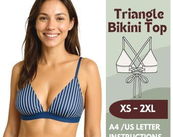 Triangle Bikini Top Sewing Pattern XS-2XL | Beginner Friendly | pdf A4 US Letter A0 | Swimsuit Top DIY | Include Instructions