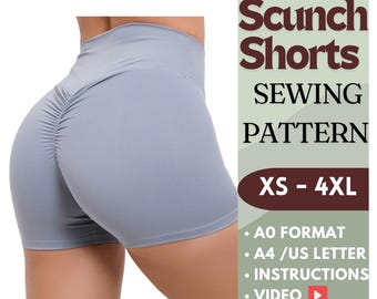 Cheeky gym shorts | Scrunch Booty Shorts Sewing Pattern | High Waist Workout Shorts | DIY Activewear | Sizes XS-4XL | Instructions and Video