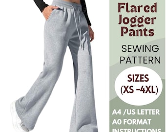 Flared Jogger Pants Sewing Pattern – Wide Leg Lounge Pants with Pockets – XS to 4XL – PDF A4, US Letter, A0 – Beginner Friendly