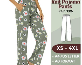 Pajama pants sewing pattern | Knit pajama pants women   | sizes (XS a 4XL ) | include instructions