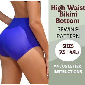 High-Waisted Bikini Bottom Sewing Pattern – Sleek and Stylish Swimwear for XS to 4XL - include intructions
