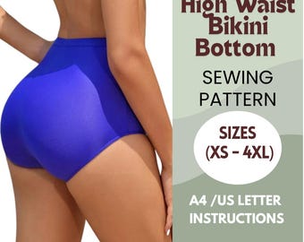 High-Waisted Bikini Bottom Sewing Pattern – Sleek and Stylish Swimwear for XS to 4XL - include intructions