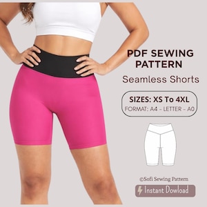 Patrón de costura shorts biker con rombo, largo medio muslo, shorts deportivos anti roce, tallas XS a 4XL PDF