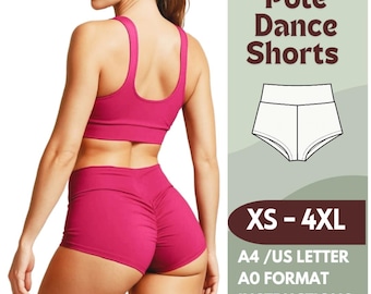 DIY Pole Dance Shorts Sewing Pattern | Scrunch Booty Shorts with Wide Waistband | XS-4XL | A0 + Printable PDF