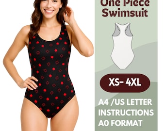 One Piece Swimsuit Sewing Pattern |Racerback  Swimwear| Sizes XS-4XL |   Beginner Friendly Bathing Suit |  Include Instructions Step by Step