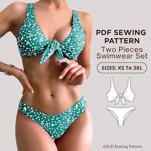 リバーシブルビキニの型紙 | ツーピース水着セット | 上下セット | サイズ XS～3XL | 縫製用PDF