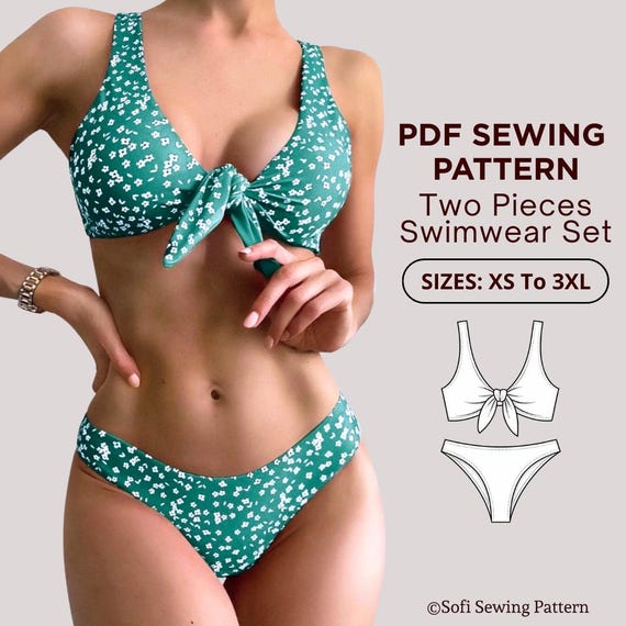 Patrón de Bikini Reversible | Set de Traje de Baño Dos Piezas | Top y Calzón | Tallas XS–3XL | PDF de Costura