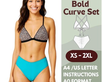 Triangle Bralette & Bikini Bottom Sewing Pattern – PDF Swimwear Set, Beginner Friendly, – Sizes XS-2XL – Digital Download