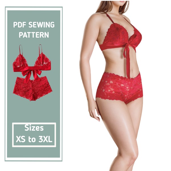 Set lingerie sewing pattern / lace top pattern / lace boyshort sewing pattern / include instructions