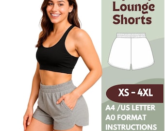 Sporty Lounge Shorts Sewing Pattern | High Waist Knit Shorts with Pockets | XS-4XL | A4 US Letter A0 | Easy Beginner DIY