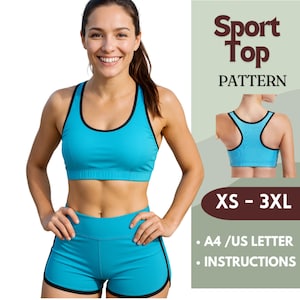 Schnittmuster für Sporttops | Sportliches Tanktop PDF für Damen | Größen XS-3XL | Digitaler Download | A4 und US-Letter | Schnittmuster für Crop-Top zum Trainieren