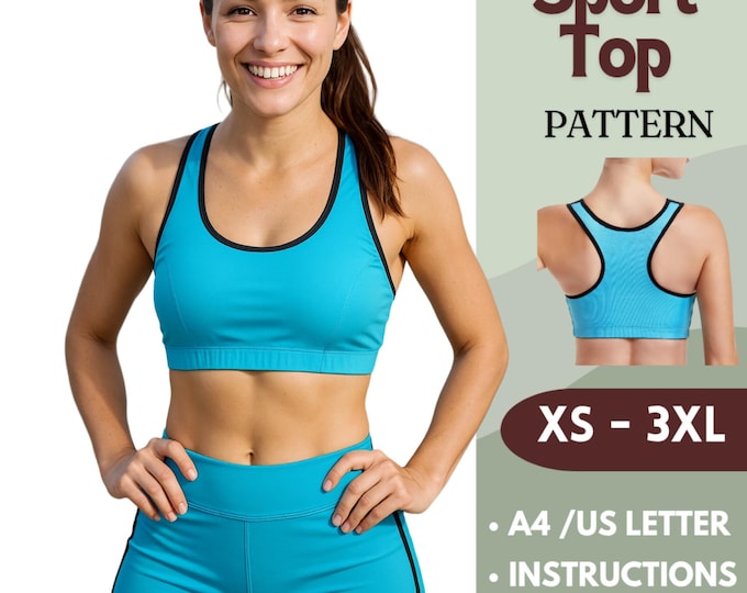 Featured listing image: Sport Top Sewing Pattern | Athletic Tank PDF for Women | Sizes XS-3XL | Digital Download | A4 & US Letter | Workout Crop Top Pattern