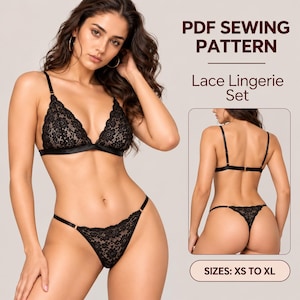 Mönster för spetsunderkläder | Bralette och justerbara stringtrosor pdf-mönster | DIY-underklädesset | Storlekar (XS till XL) | Inkluderar instruktioner