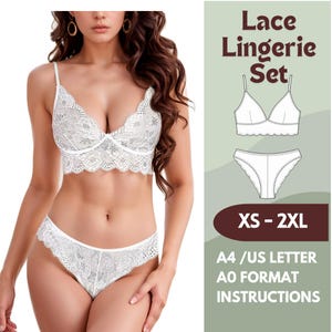 Lingerie Sewing Pattern – Bralette and Panty Set PDF – Lace Underwear Sewing Pattern for Women – Sizes XS-2XL – A4, Letter, A0 Format