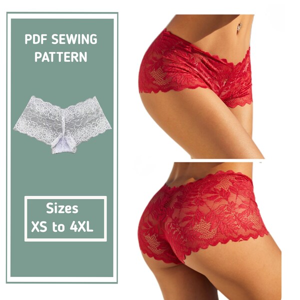 Lace Boyshort Sewing Pattern | Pantie Sewing Pattern | Lace lingerie pattern | Sizes (XS to 4XL) | Include Instructions