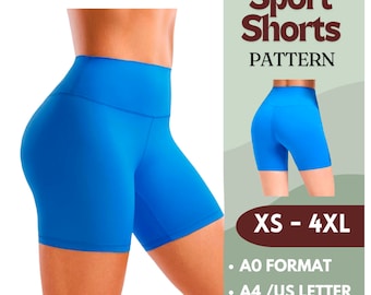 Sport Shorts Sewing Pattern - High Waist Biker Shorts  - Workout Shorts Pattern - XS-4XL - A4, US Letter, A0 - DIY Activewear
