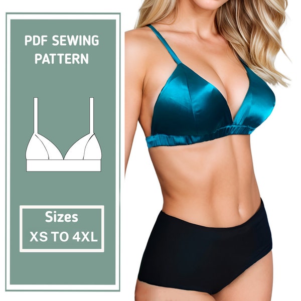 Triangle top sewing pattern | satin bra pattern |skil top Sewing Patterns | sizes (XS to 4XL), incluye instructions