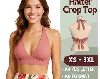 Halter Neck Crop Top Sewing Pattern with Step-by-Step Instructions  | Sizes XS to 3XL