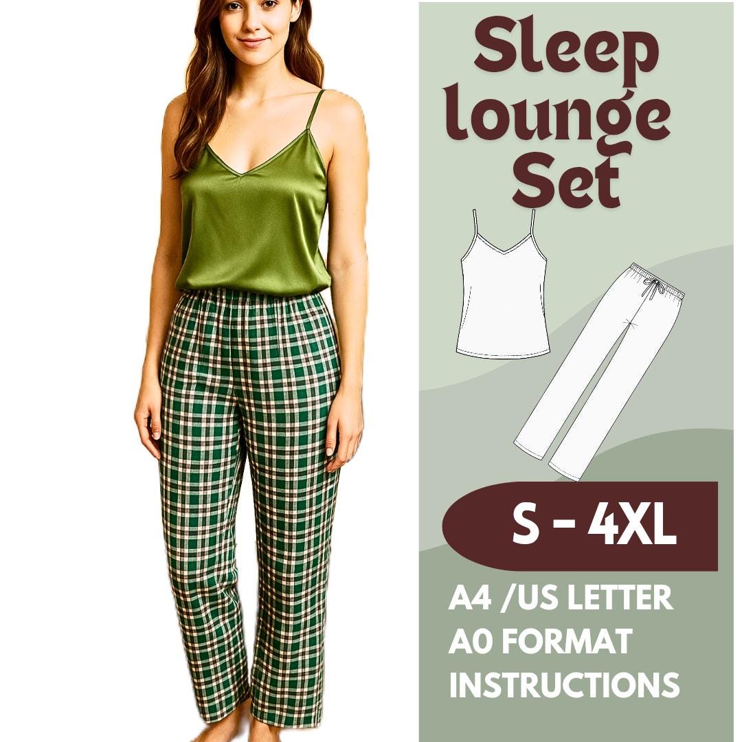 Pajama Set Sewing Pattern - Camisole Top and Straight leg Pants PDF ...