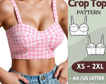 Bustier Crop Top Sewing Pattern | PDF Fitted Crop Top | No Foam No Underwire | DIY Summer Top | Sizes XS-2XL
