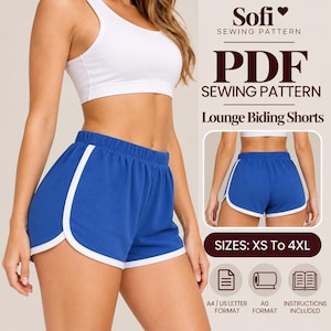Mönster för träningsshorts för dam | Resår i midjan, böjd fåll | PDF XS–4XL