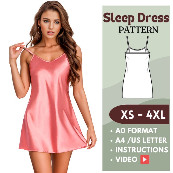 Nightwear lingerie sewing patterns | sleep dress Pattern| sizes (XS to 4XL ) | include instructions and vídeo