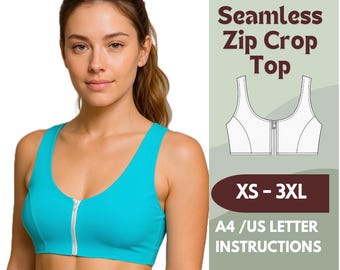 Versatile Zip Front Crop Top Sewing Pattern | Bikini & Sports Bra Style | Zipper Swimsuit Top PDF | XS–3XL | A4/Letter Printable