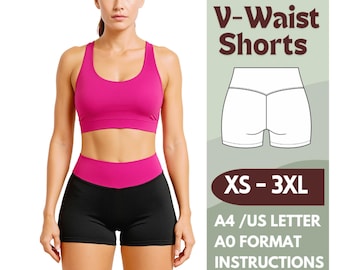 No Front Seam Shorts Sewing Pattern – High Waisted Workout Shorts PDF –  XS-3XL, Digital Pattern for Stretch Fabric –  Beginner Friendly