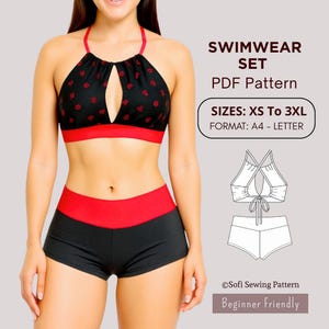 DIY Swimsuit Pattern | Halter Bikini Top and Shorts | Women’s Swimwear Set  | Beginner Friendly Swimwear Sewing Pattern