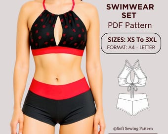 DIY Swimsuit Pattern | Halter Bikini Top and Shorts | Women’s Swimwear Set  | Beginner Friendly Swimwear Sewing Pattern