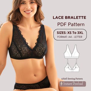 Lace Bralette Sewing Pattern PDF – DIY Lingerie XS–3XL– Soft Bra for Beginners – Instant Download