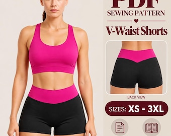 Biker Shorts Sewing Pattern, V Waist Women's PDF Pattern, High Waisted Activewear Shorts
