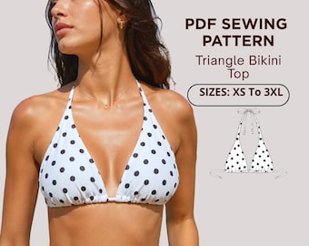 Triangle Bikini Top Sewing Pattern PDF XS-3XL | Halter Swim Top Pattern | Women's Swimsuit Pattern | DIY Bikini Sewing Pattern