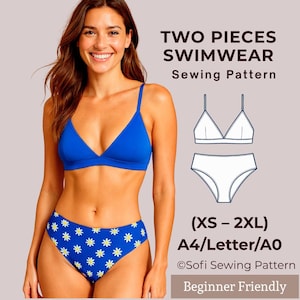 Triangle Bralette & Bikini Bottom Sewing Pattern – PDF Swimwear Set, Beginner Friendly, – Sizes XS-2XL – Digital Download