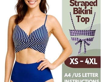 Reversible Bikini Top Sewing Pattern XS-4XL | Wrap Swim Top PDF with Adjustable Straps | A0 A4 US Letter Sizes